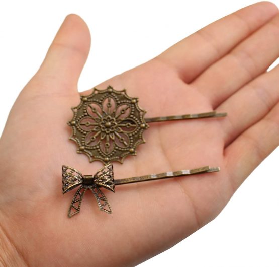 6PCS Retro Vintage Metal Hair Pin Bobby Pins Flower Bow Royal Square Bronze Accessories - Image 2