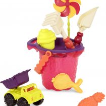 B. toys ? Sands Ahoy ? Beach Playset - Medium Bucket Set (Mango) with 9 Unique Sand & Water Toys ?Phthalates and BPA ? 18 m+