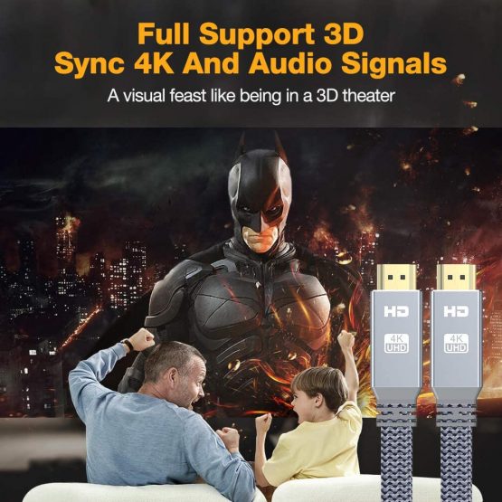 4K HDMI cable 3m,HDMI 2.0 Cable Snowkids flat Ultra hdmi to hdmi high speed 18Gbps 4K@60Hz,UHD 2160p,HD 1080p,3D,ARC,Ethernet,Video return,HDCP 2.2,compatible with fire TV/PS4 quality nylon cord grey - Image 2