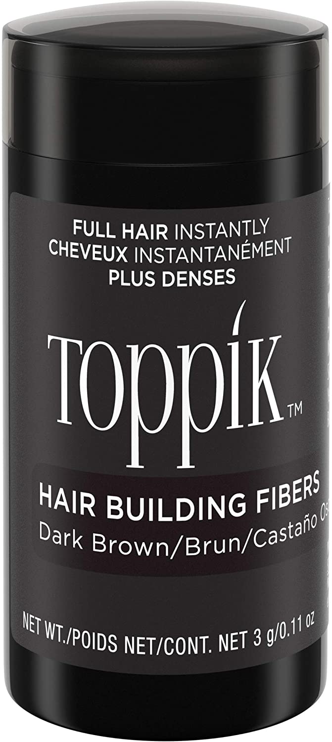 Toppik Hair Building Fibres Powder, Dark Brown, 3g Bottle, for A Thicker-looking Hairline, Crown and Beard
