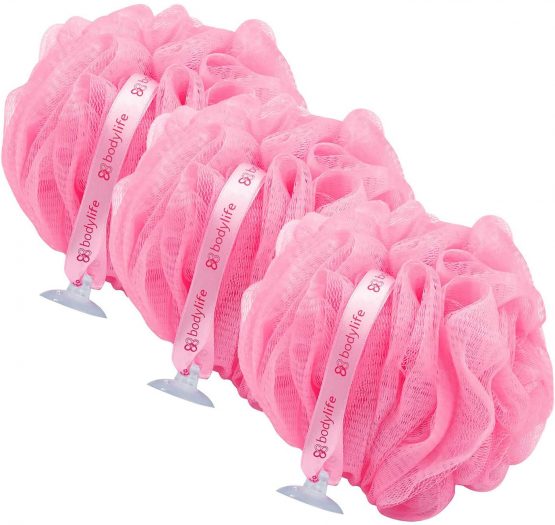 Bodylife Exfoliating Bath & Shower Body Puff/Scrunchie/Buffer Flamingo Pink 55g Triple Pack