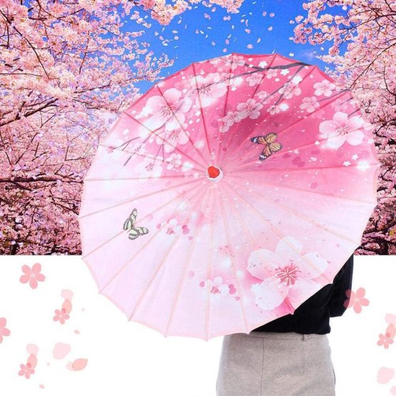 TOPINCN Oil Paper Umbrella Women Handmade Rainproof Handmade Umbrella Windproof Flower Pattern Chinese Classical Dance Umbrella(Pink) - Image 3