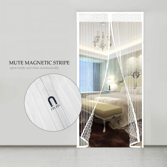 Magnetic Screen Door, Polyester Magnetic Door Fly Screen Curtain Magic Paste Curtains Super Quiet Stripes Encryption for Anti Mosquito or Anti Pest Magnetic Soft Door (White, 100 x 220 cm) - Image 4