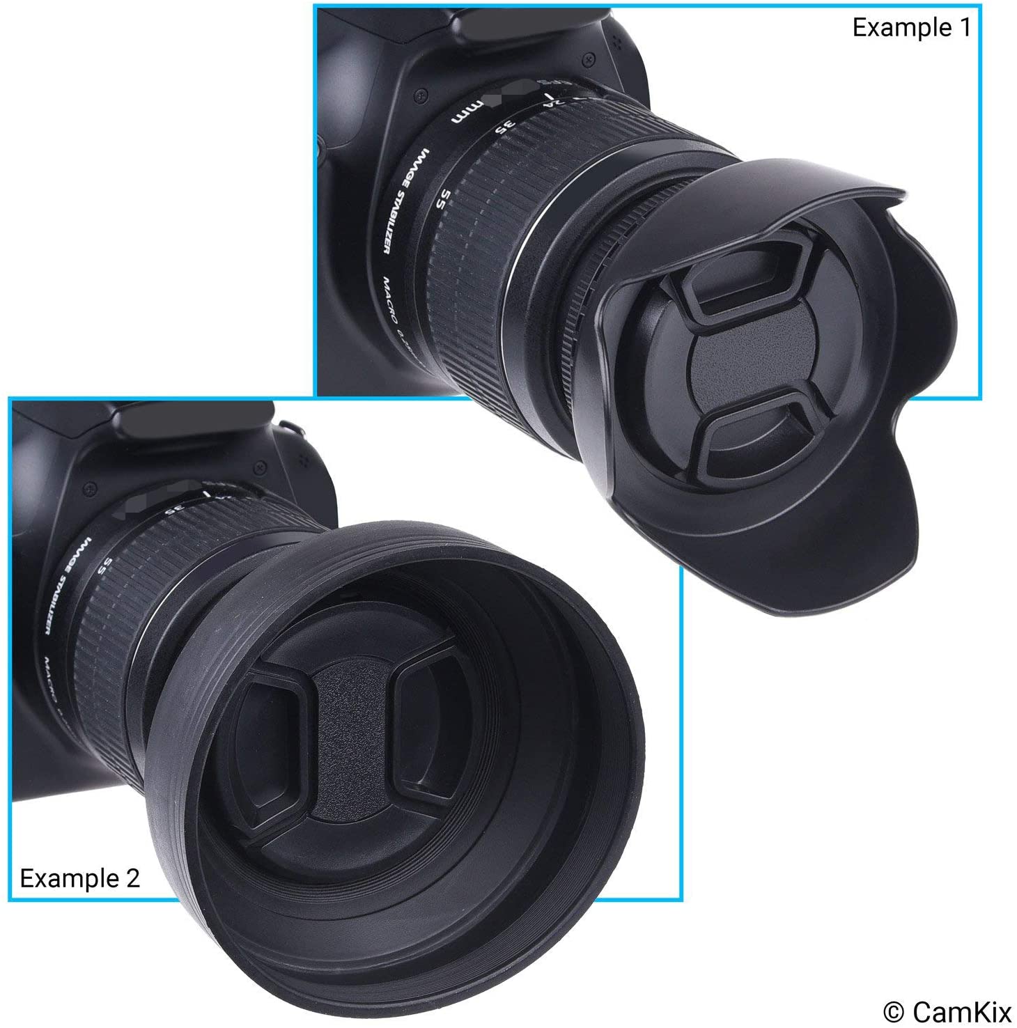 55mm Set of 2 Camera Lens Hoods – Rubber (Collapsible) + Tulip Flower ...