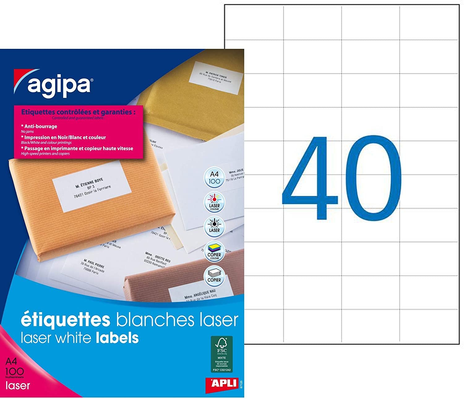 Agipa Address Labels for Laser Printer 52.5 x 29.7 mm Box of 4,000, white, 52,5 mm x 29,7 mm