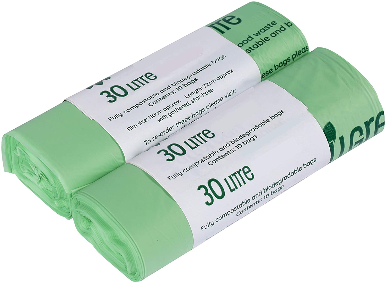 30 Litre x 20 All-Green Compostable Bags, Kitchen Kerbside Caddy Liner, Food Waste Bin Liners