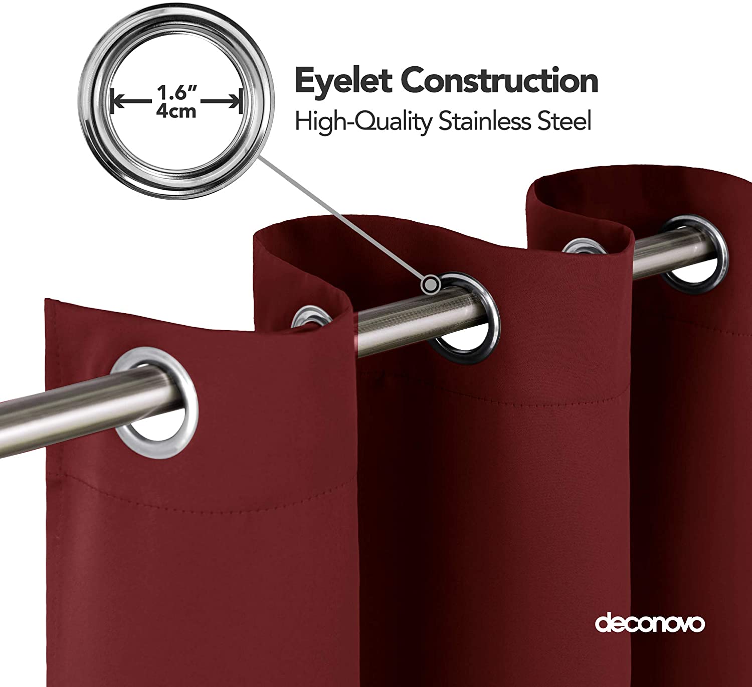Deconovo Christmas Decorations Ring Top Door Curtain 84 Inch Drop Thermal Insulated Red Blackout Curtain for Living Room 52"x 84" Red 1 PANEL - Image 4