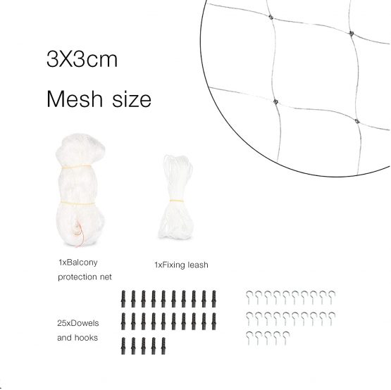 Pet Prime Cat Safety Net for Balcony & Window Transparent Protective Net for cats Pet Anti-escape Net Safety Fence Invisibel Variety Size Provided Include Fixing Set (3x2m) - Image 3
