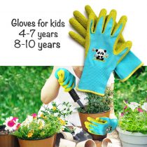 1 Pair Kids 3-6 Years Garden Gloves, Green/Blue Color, Kindergarten, Infants, DIY, Outdoor, Knitted Elastic Liner, Natural Latex Rubber Coated Palm Water/Dirty Resistance,(3-6 Years)