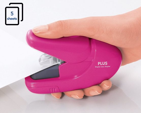 PLUS Japan, Staple-Free Stapler Pink, 5 sheet capacity, 1 piece pack (1 x 1 stapler) - Image 2