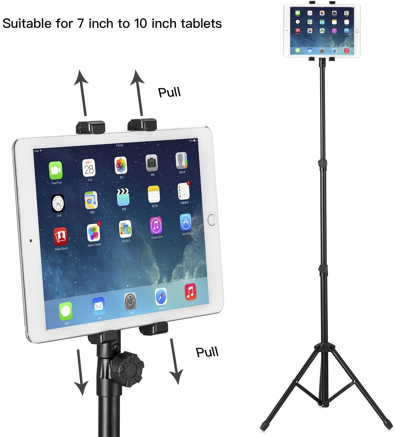 Ipad Floor Stand Height Adjustable from 30 to 60 Inch Tablet Tripod Stand For Ipad ,Ipad Mini and Most Tablets within 7-10 Inch - Image 2