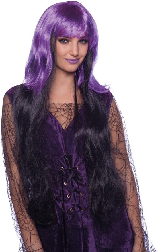 Folat 26750 Witch Wig Purple-Black long Hair, Multi Colors