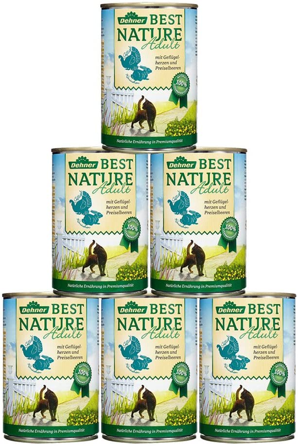 Dehner Best Nature Adult, Poultry Hearts and Rabbits, 6 x 400 g (2.4 kg), 2.4 kg (Pack of 1)