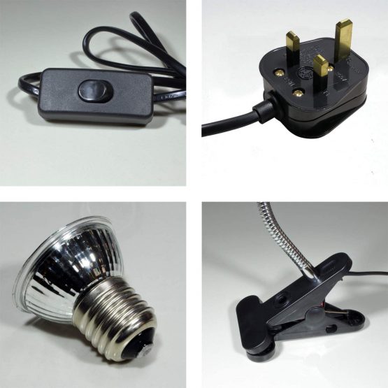 FYSW E27 Pet Lizard Tortoise Reptile Lamp Holder Basking Light,Heat Spotlight Holder With Clamp Lamp Fixture & 360 ° Rotating neck,75W Lamp For Reptiles, Lizards, Turtle Snakes Aquarium (Black) - Image 4
