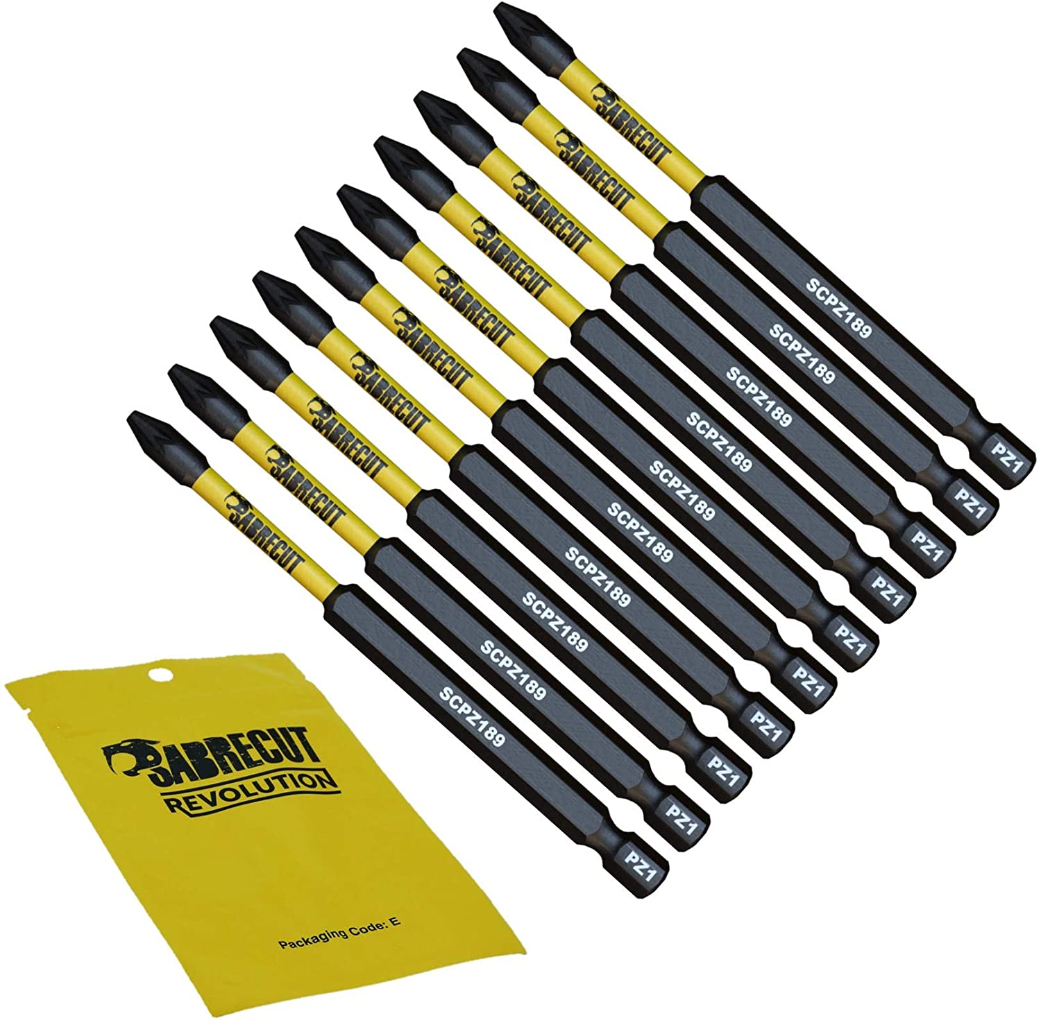 10 x SabreCut SCPZ189_10 89mm PZ1 Magnetic Impact Screwdriver Driver Bits Set Pozi Pozidriv Heavy Duty, 1/4 inches