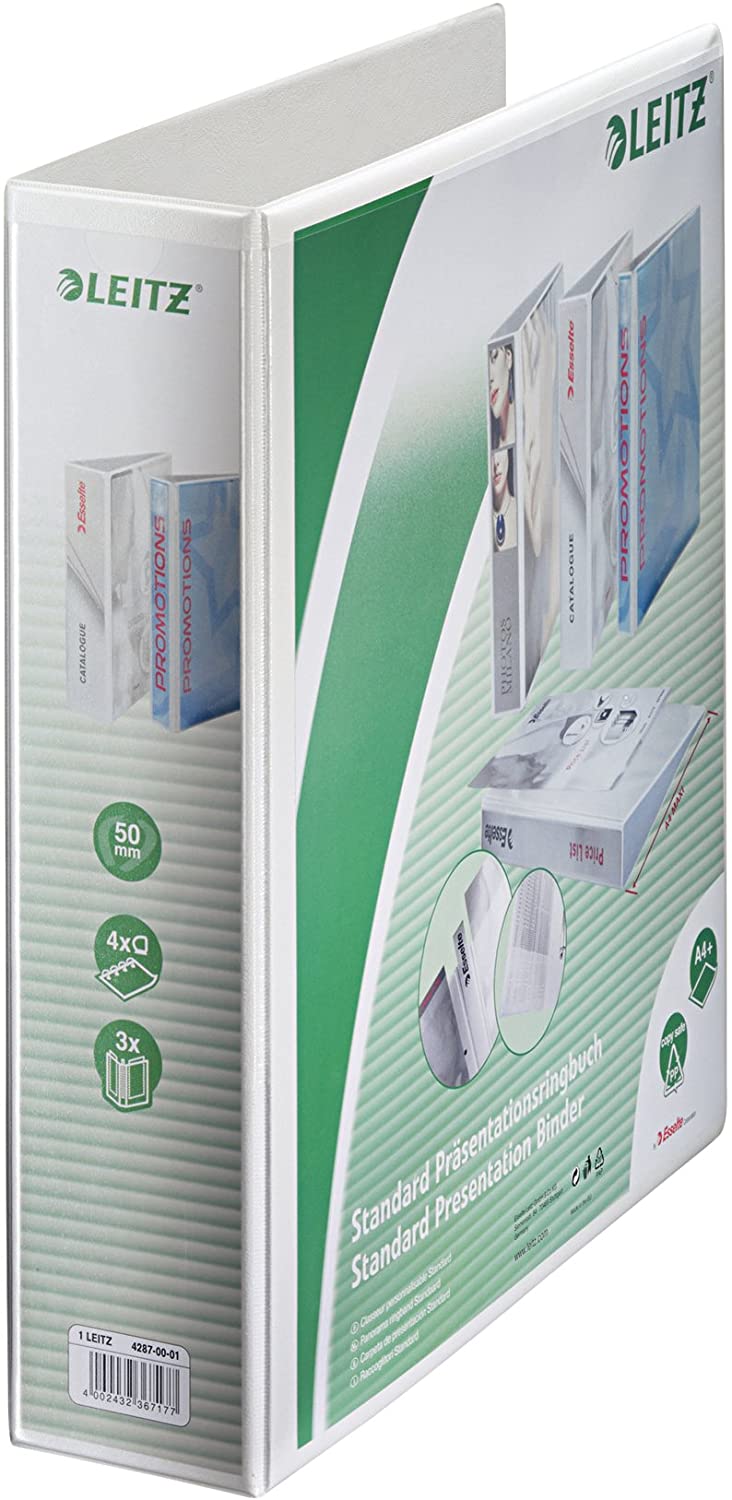 Leitz 42870001 A4 Presentation Ring Binder with Pouches and 4 Rings 50 mm Width White Polypropylene, 4 D-Ring - Image 2