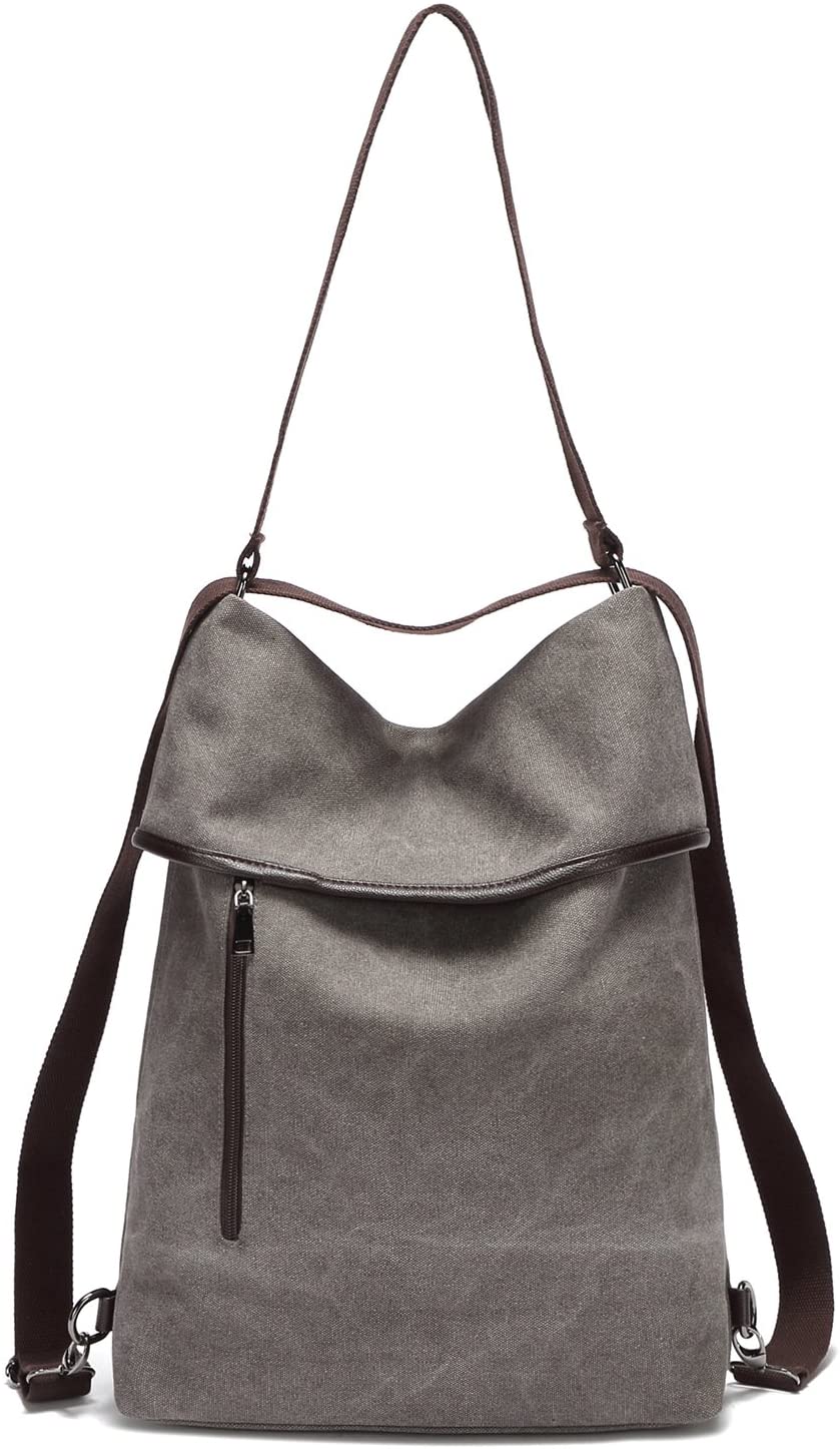 Travistar Canvas Hangbag Shoulder Bag Womens Ladies,Vintage Backpack Tote Rucksack Shopping Bag for Work School Travel Casual Daily(Gray) - Image 3