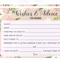 Marriage Advice and Well Wishes for Bridal Shower - 50 Sheet Floral Wedding Game Cards, Rustic Party Supplies for Hen Party and Rehearsal Dinner, 50 Vintage Cards Included, 5 x 7 Inches, Pink