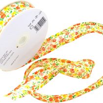 Inastri Orange and Yellow Floral Pattern 20 Meter Roll Cotton Bias Binding 25/5/5mm (1 Inch) -Col. 2202