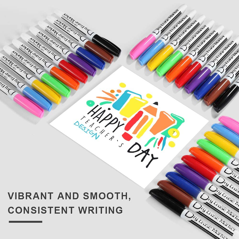 Volcanics Whiteboard Pens Low Odor Fine Whiteboard Markers Dry Wipe Pens Thin Box of 30, 10 Colours, 10 Colors, 1 count (Pack of 30) - Image 3