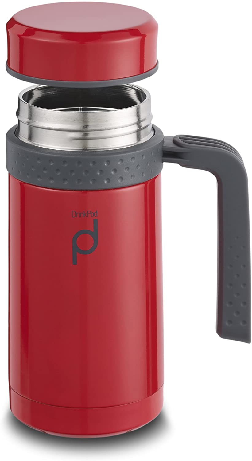 Drink Pod Vacuum Insulated Leak-Proof Flask, 450ml, Red - Image 2