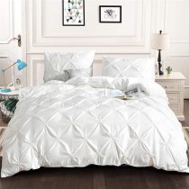 White Pintuck Duvet Cover Set 2 Pieces Pinch Pleat Bedding Quilt Cover Set, Lightweight Microfiber Bedding Single Size 135x200cm