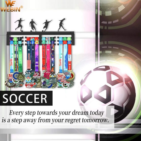 WEBIN Soccer Medal Hanger Display Rack,Awards Holder,Sturdy Black Steel Metal,Wall Mount Over 50 Medals Easy to Install - Image 2