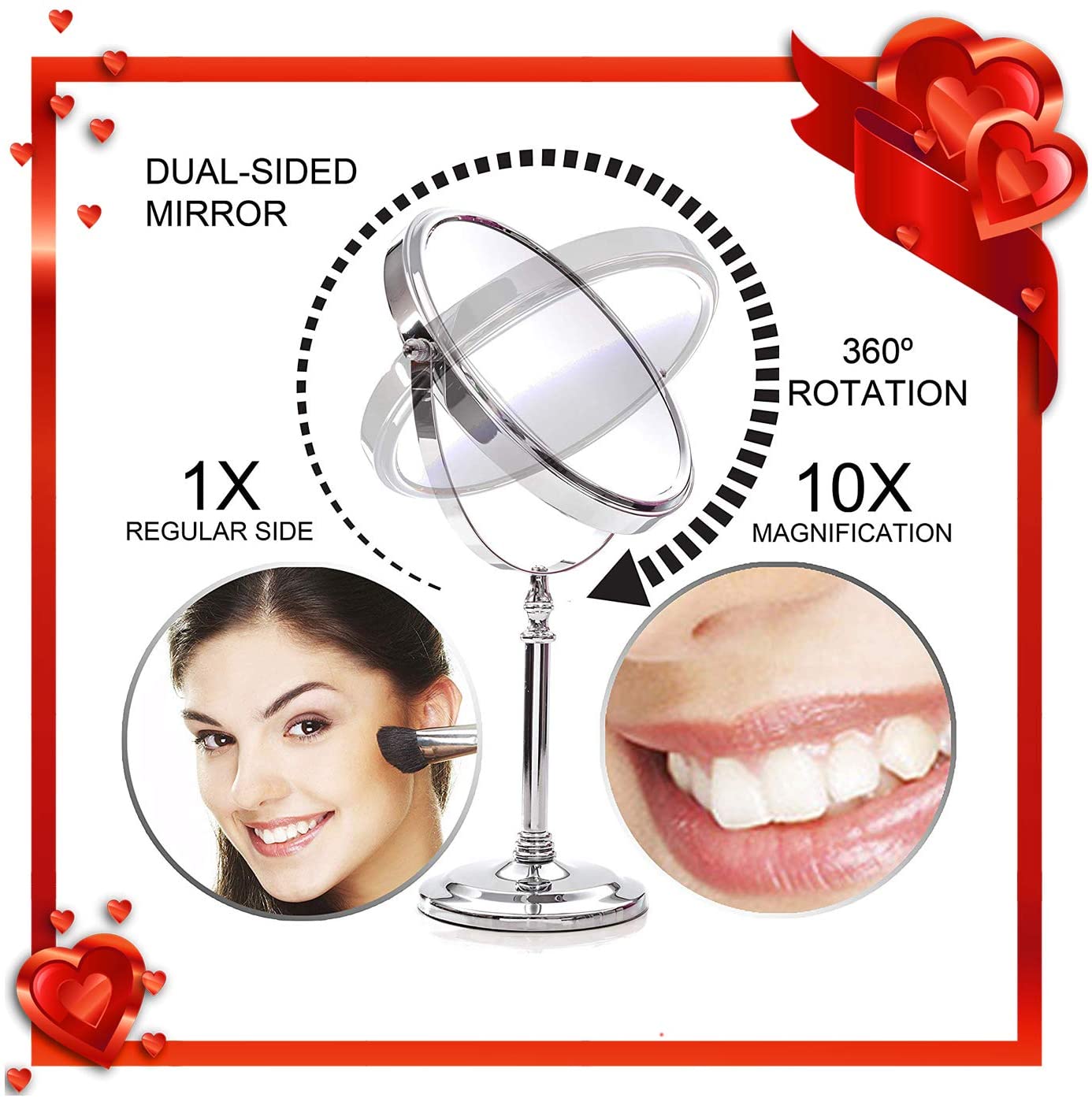 MIRRORVANA Large 10X Magnifying Makeup Mirror on Stand for Bedroom and Bathroom Classic Free Standing Round Table Mirror with Double Sided 10X/1X Magnification - Image 4