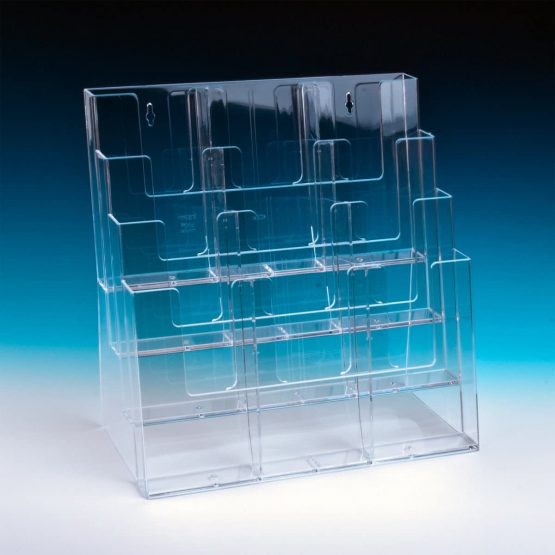 taymar® Table Brochure Stand XXL Stand Various DIN Formats, 4 Levels, Transparent - Image 4