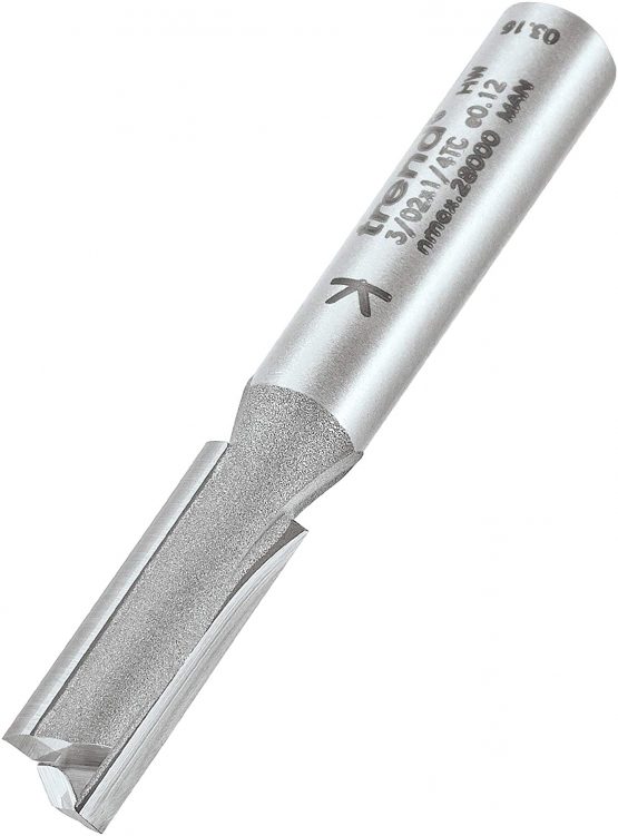 Trend Professional 1/4" Shank Straight Router Cutter Bit-Ref: 3/02X1/4TC Diameter 6.3mm Cutting Length 19mm Tungsten Carbide Tipped Two Flute - Image 2