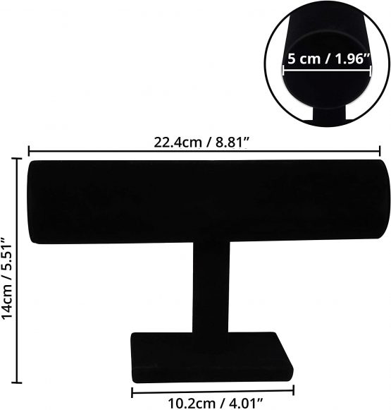 Belle Vous Black Velvet T Bar Bracelet Jewellery Display Stand (2 Pack) - Showcase Home Organiser Holder Rack For Jewellery, Watches, Necklaces and Bangles - Image 2
