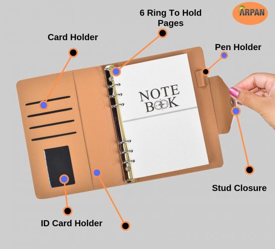 Arpan A5 Executive Personal Organiser Ruled Notebook Padded Leather Cover with Stud Button Closure (Black) - Image 4
