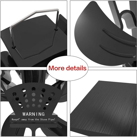 Stove Fan-5-Blade Heat Powered Stove Fans for Wood/Log Burner/Fireplace,Silent,Environment Friendly,Black - Image 2
