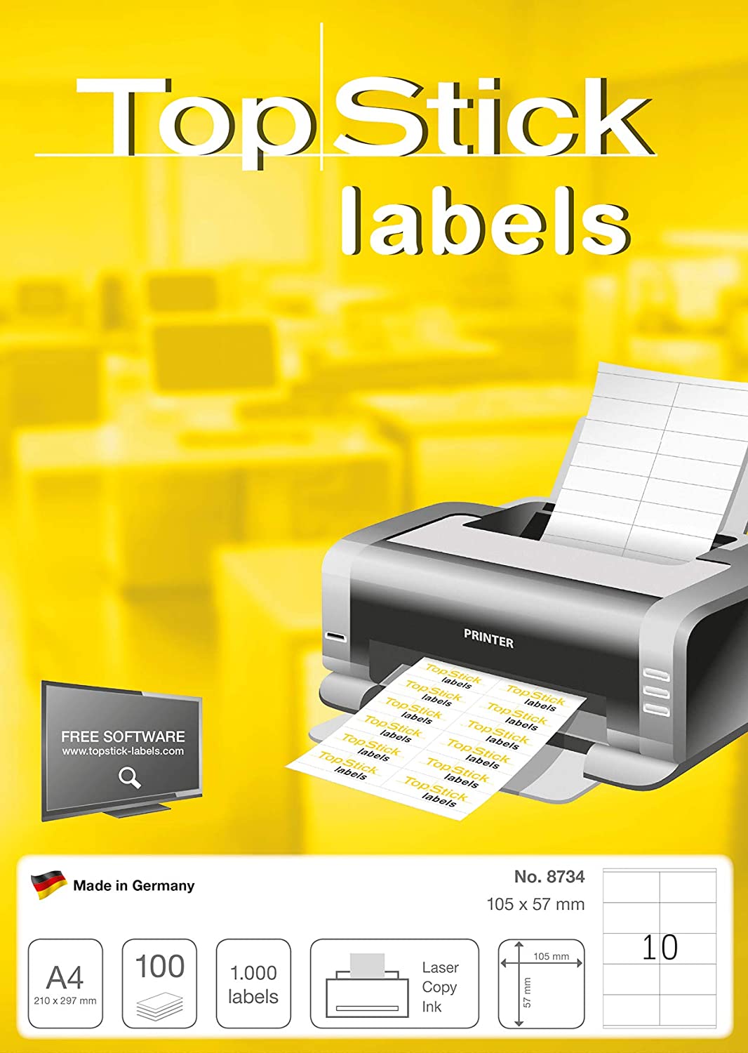 TopStick 8734 Multi-Purpose Labels, 10 Labels Per A4 Sheet, 105 x 57 mm, 1000 Labels, Self Adhesive - Image 3