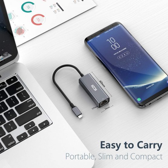 ICZI USB C to Ethernet Adapter, USBC 3.1 Type C (Thunderbolt 3) to RJ45 Gigabit Ethernet LAN Network Aluminum Adaptor for MacBook Pro, iPad Pro, XPS 13, Chromebook, Surface Book 2, Samsung Tabs - Image 3