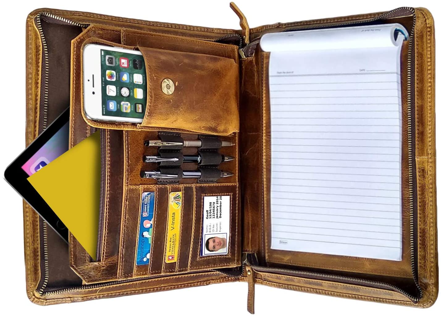 A4 Leather Document Folder, Full Grain Leather Conference Portfolio