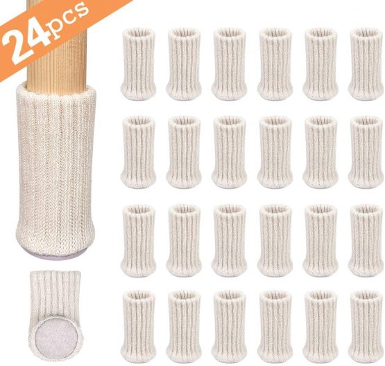 Ezprotekt 24 PCS Chair Socks High Elastic Floor Protectors Non Slip Chair Leg Feet Socks Covers Furniture Caps Set, Fit Diameter from 1" to 2",Knitted Furniture Pads, Beige