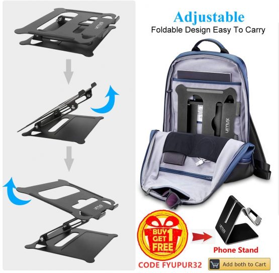 Urmust Laptop Notebook Stand Holder, Ergonomic Adjustable Ultrabook Stand Riser Portable with Heat-Vent Compatible with MacBook Air Pro, Dell, HP, Lenovo Light Weight Aluminum Up to 15.6"(Black) - Image 2