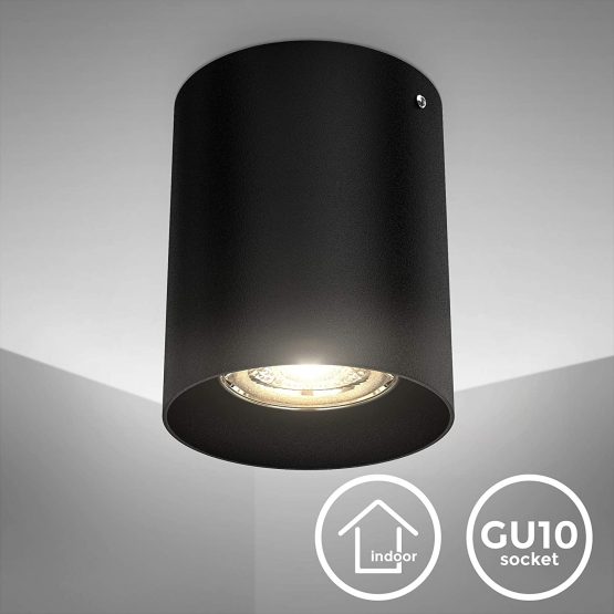 B.Kt Ceiling Spotlight, GU10 Socket, Bulb not Included, Round Surface Mounted Downlight, Diameter 8cm / 3.15in, Flush Mount, Black Metal Ceiling Light for Living Room, Hallway, Corridor