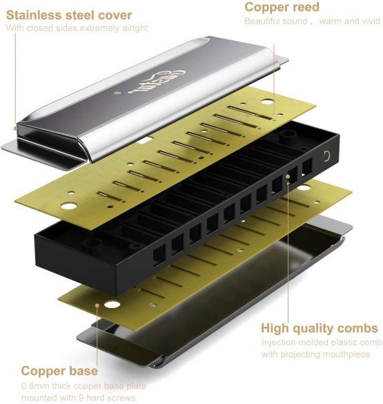 Eastar Major Blues Diatonic Harmonica 10 Holes C Key Beginners Harmonica for Kids Students Adults with Hard Case and Cleaning Cloth, Black - Image 4