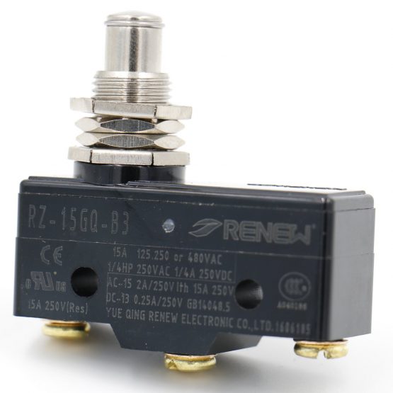 Heschen General Purpose Micro Switch Z-15GQ-B, Panel Mount Plunger, Medium OP, 3 Screw Terminal, 15A Rated Current