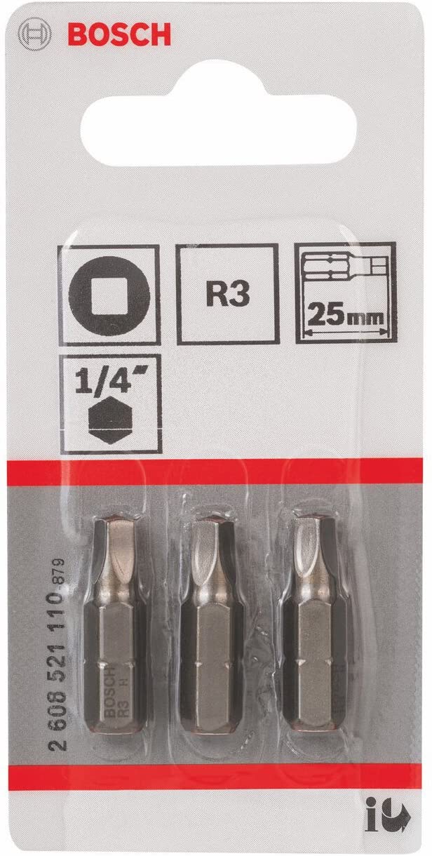 Bosch Accessories 3 Pieces Extra Hard Quality Screw Bit Set for Square Hollow Screws R3 Thickness, 25 mm Length - Image 2