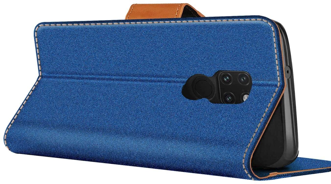 Verco Phone Wallet Case compatible with the Huawei Mate 20, Canvas Faux Leather Book Cover for the Mate 20 Flip Case Bag Hinged - Blue - Image 4