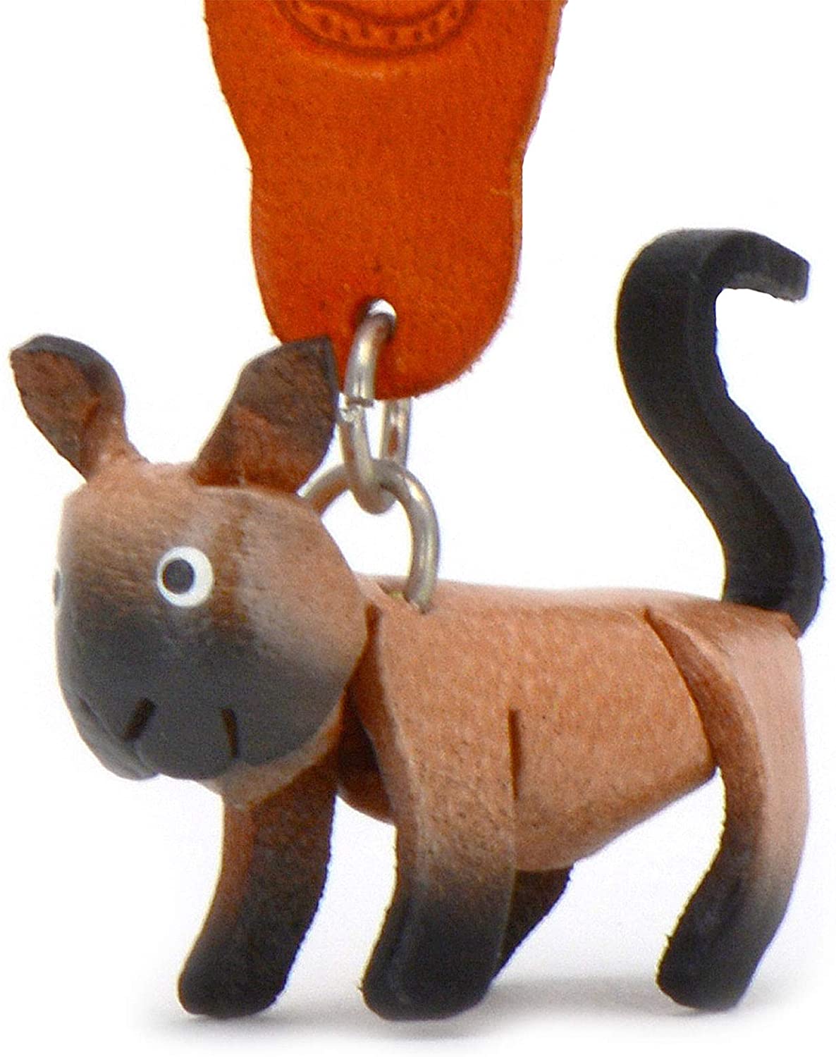 MONKIMAU Leather Keyring Cat, Cream, Small
