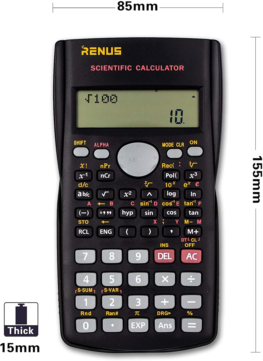 RENUS 2-Line Engineering Scientific Calculator Function Calculator for Student and Teacher, Black, 1PCS - Image 3