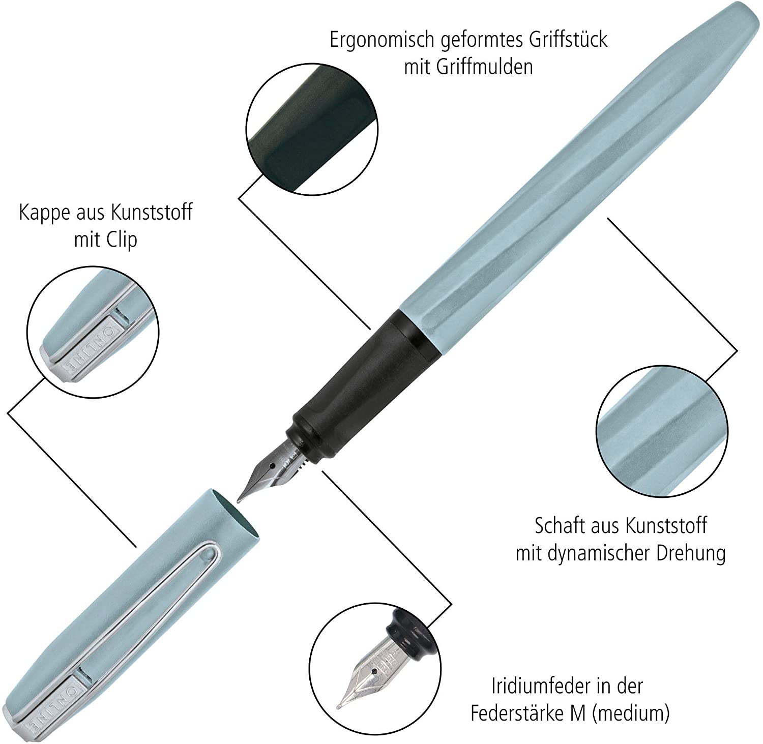 Online Slope Fountain Pen with Iridium Nib Line Width, Black - Image 3