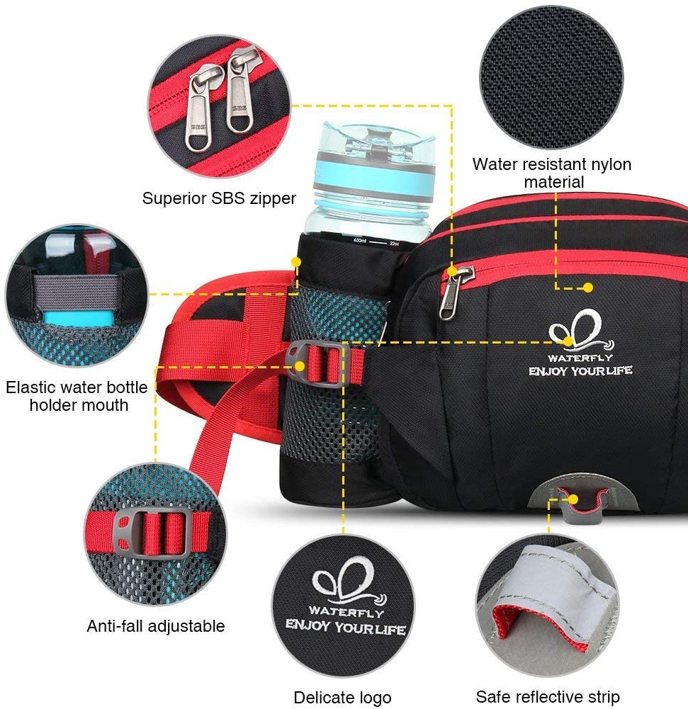 Waterfly Hiking Waist Pack Bum Bag Waist Bag with Bottle Holder Running Bag for Camping Climbing Travel Cycling and Dog Walking - Image 3