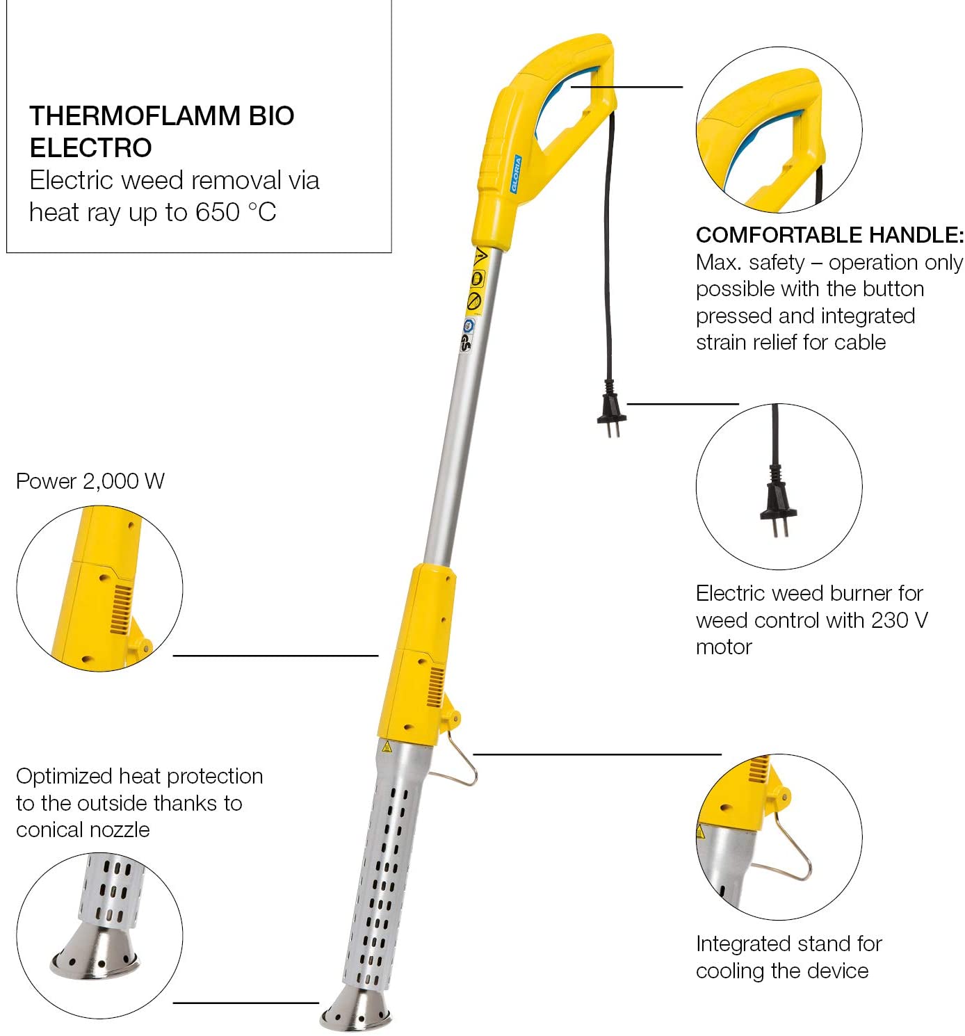 GLORIA Thermoflamm bio Electro | Weed killer without chemicals | Electric heat ray | Easy handling | Weed free garden, driveway and decking | Eco friendly weed burner, patio cleaner | 2,000 watts - Image 2