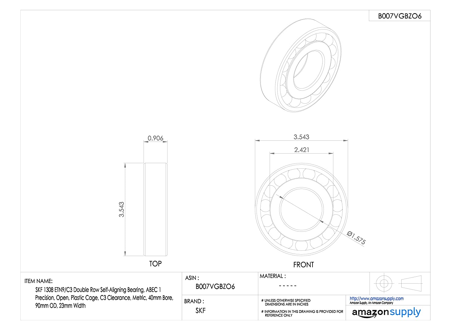 SKF 1308 ETN9/C3 Self-Aligning Ball Bearing - Image 2