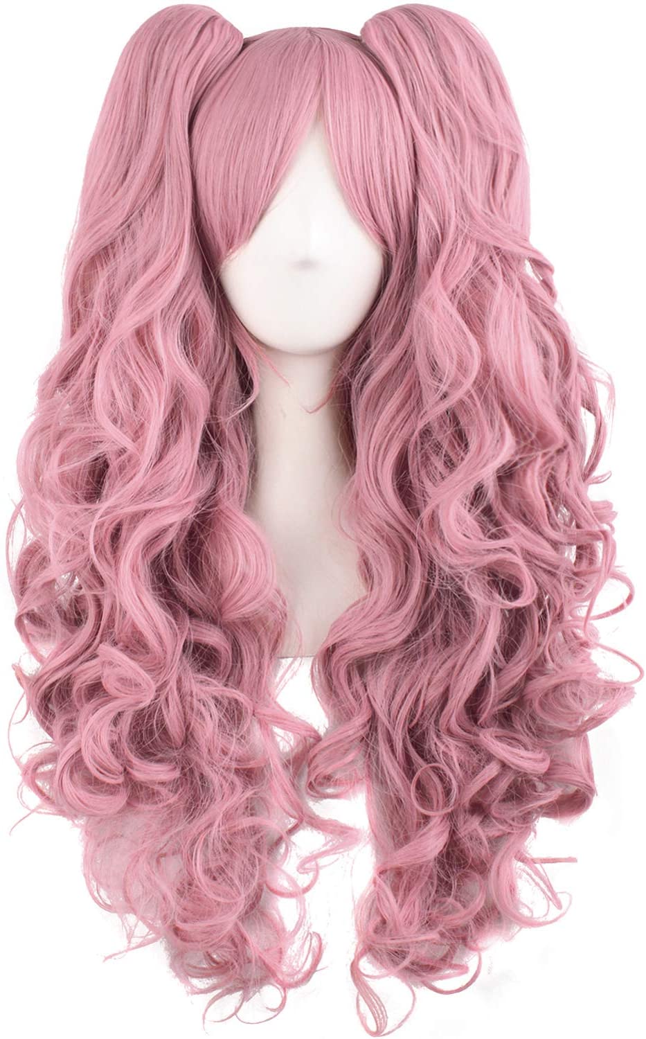 MapofBeauty Lolita Long Curly Clip on Ponytails Cosplay Wig (Rouge Pink)